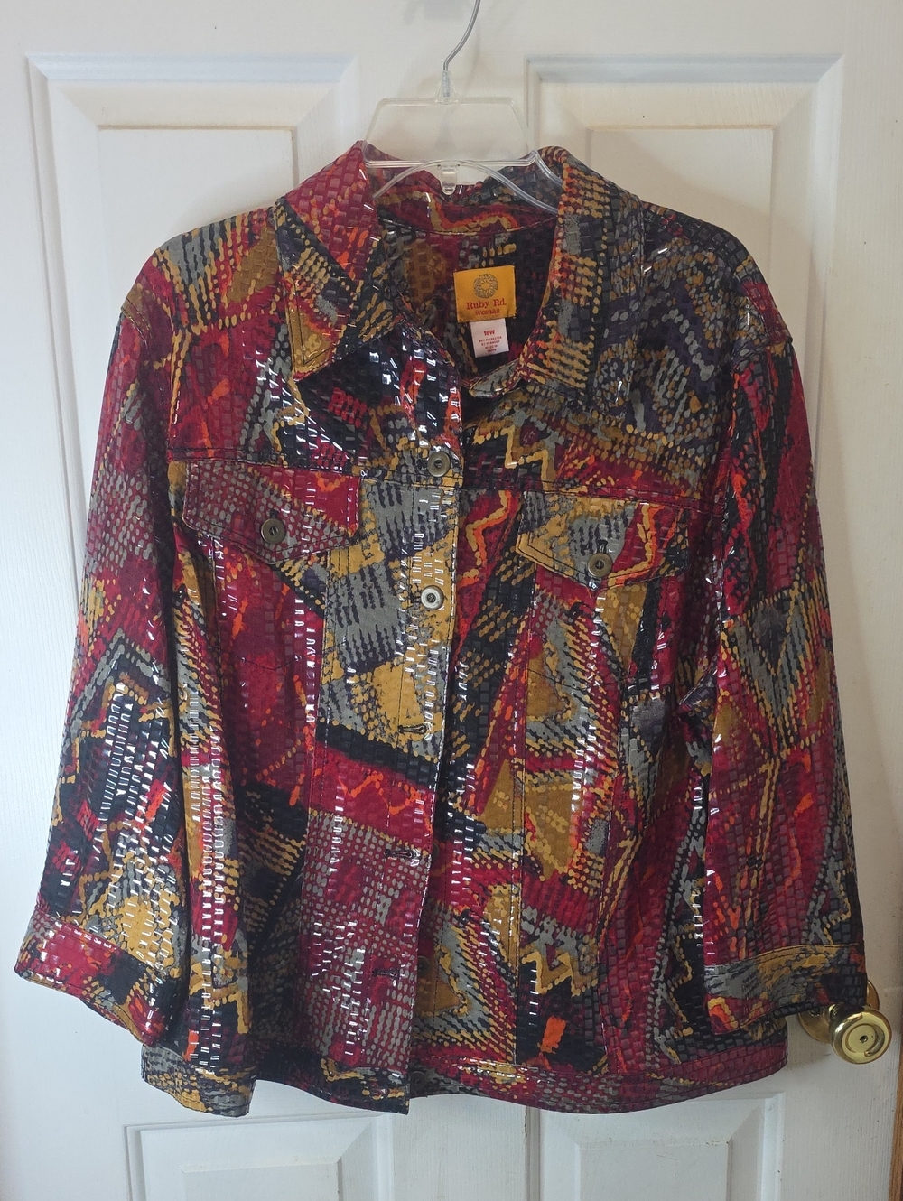Ruby Rd. Multicolor Patchwork-Print Button Front Jacket
